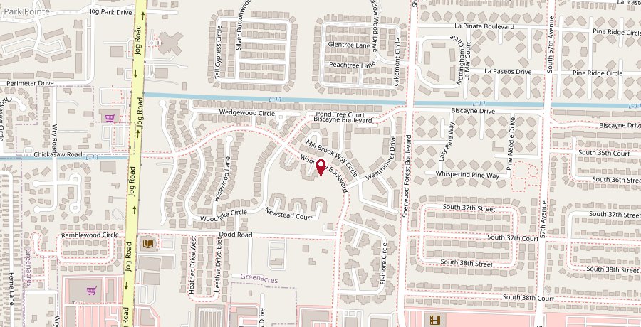 Map showing 3900 Woodlake Blvd #309, Greenacres, FL 33463 on Woodlake Boulevard in Greenacres